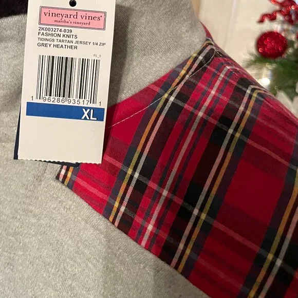 NWT Women's XL VINEYARD VINES Grey Heather Tartan Plaid 1/4 Zip - Picture 5 of 6
